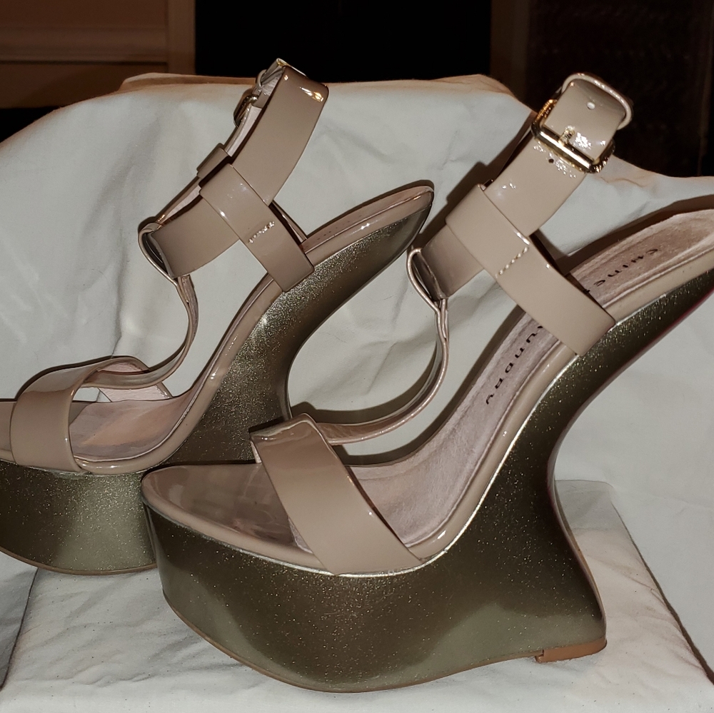 Chinese Laundry nude patent illusion heels